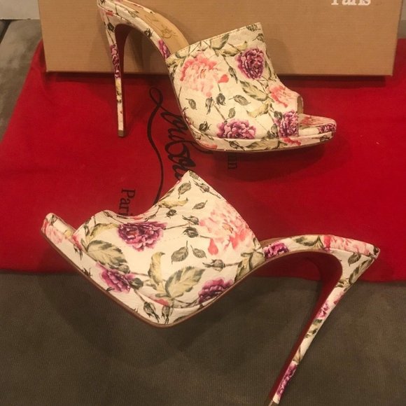 Christian Louboutin PIGAMULE 120 Floral Watersnake Heel Mule Sandals Shoes - Picture 3 of 14